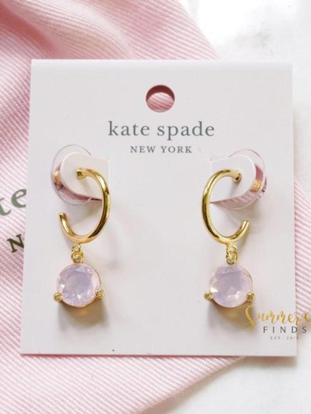 Kate Spade Rise and Shine Drop Huggies Earrings Pink Opal NWT